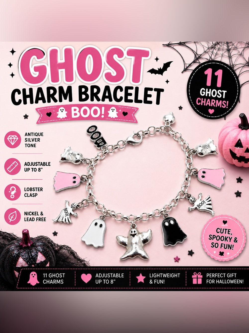 Ghost Charm Bracelet Boo Halloween